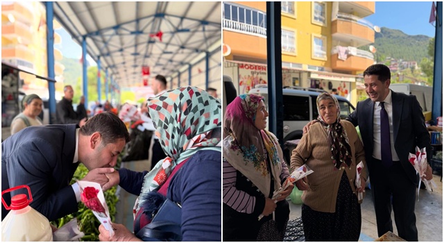 Feke'de kadın pazarcılara Anneler Günü hediyesi başkandan