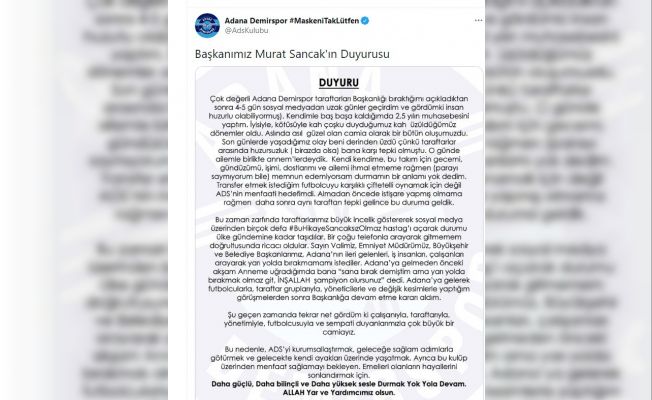 ADS Başkanı Murat Sancak devam kararı aldı!